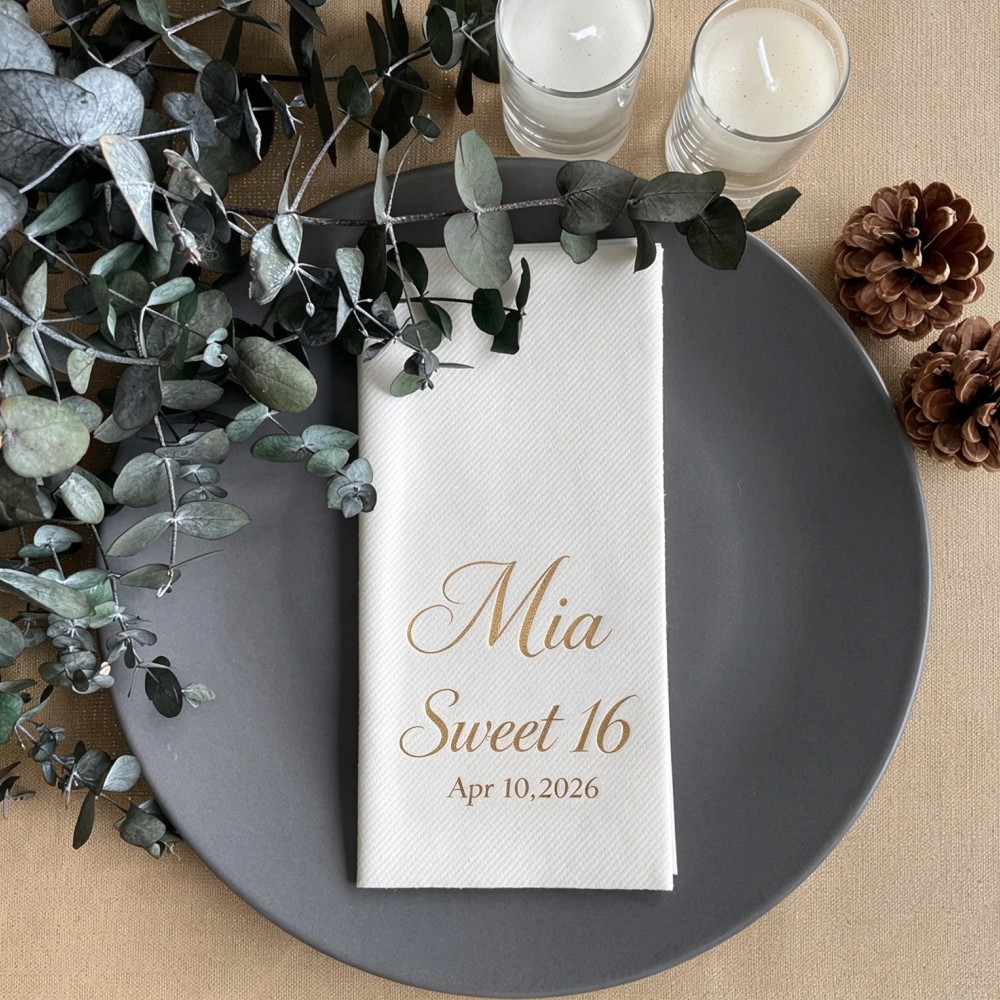 Table Number Gold - 100 Stück personalisierte Servietten mit Namen